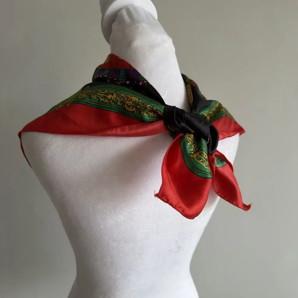 VTG 70s Red Scarf Music Equestrian Drums Horns Swords French Quarter New Orleans